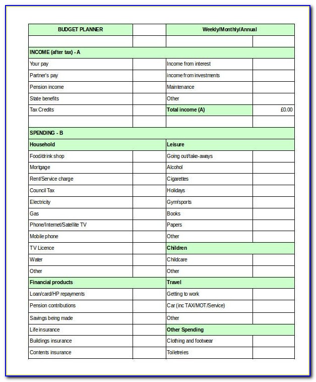 Household Budget Worksheet Excel Template
