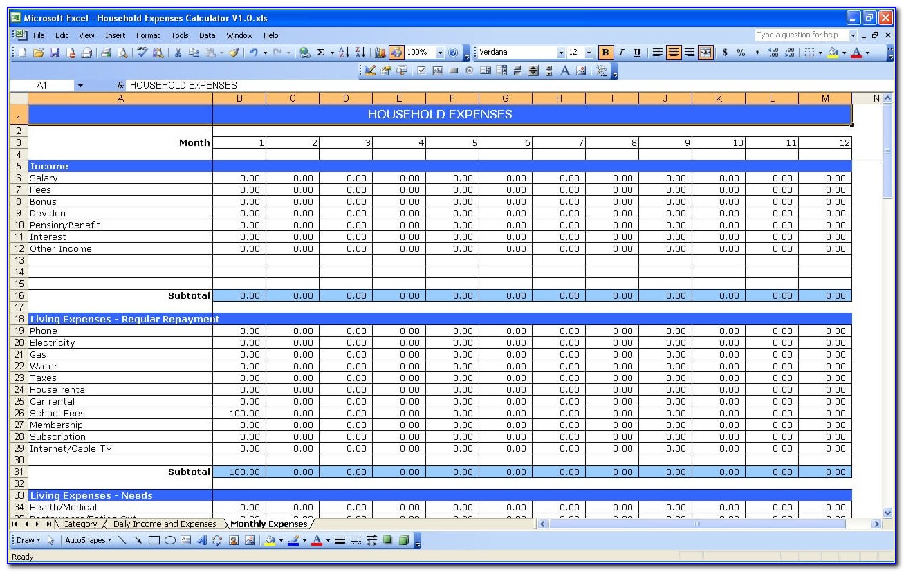 Household Expenses Template Free