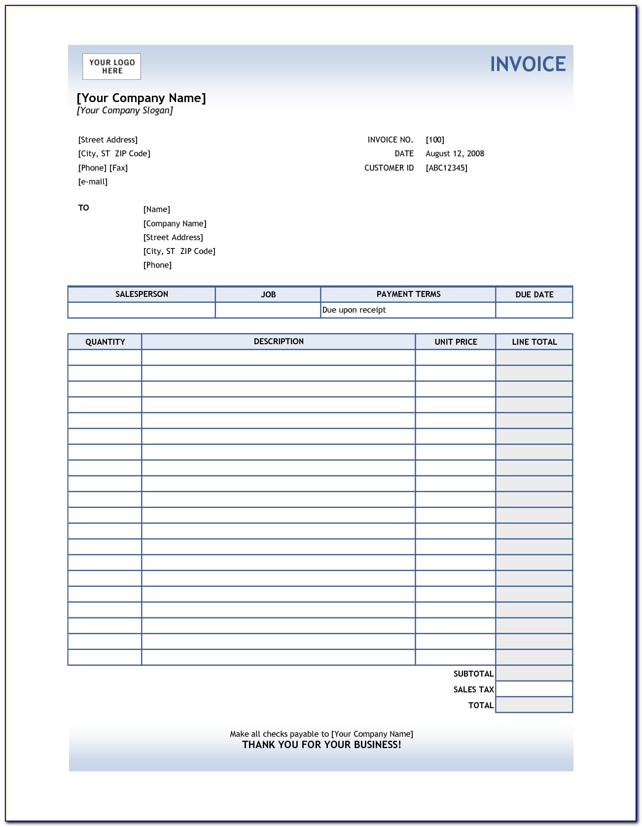How To Create Invoice Template In Excel 2007