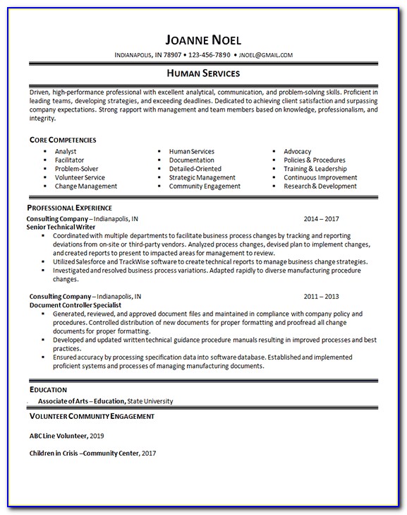 Human Services Resume Sample