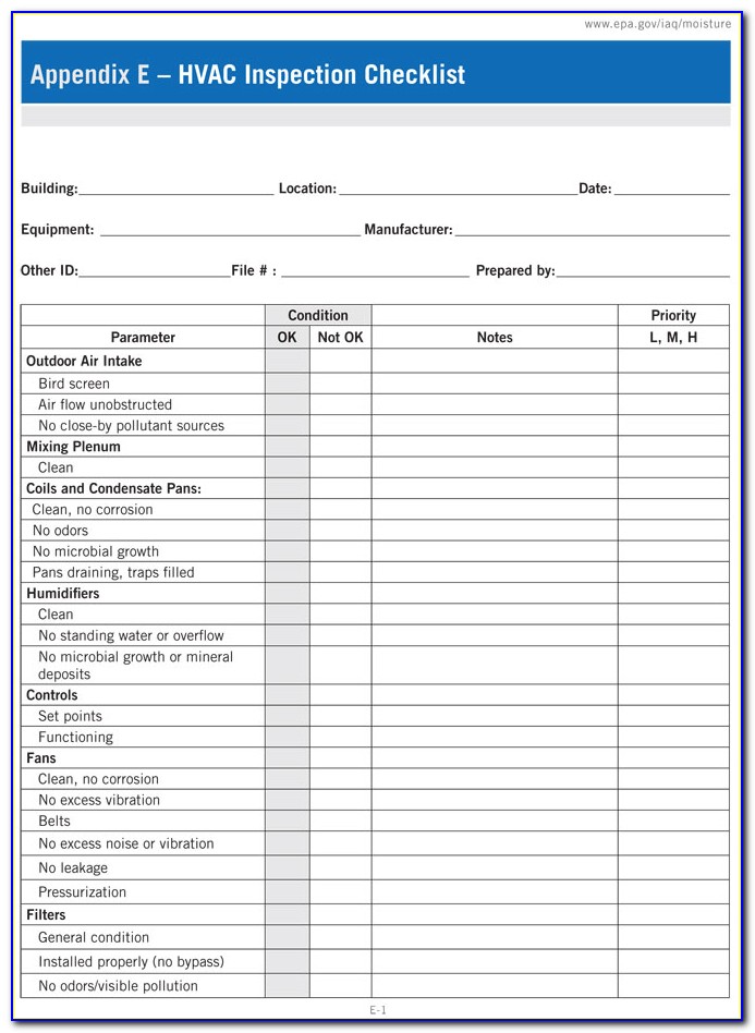 Hvac Maintenance Checklist Form
