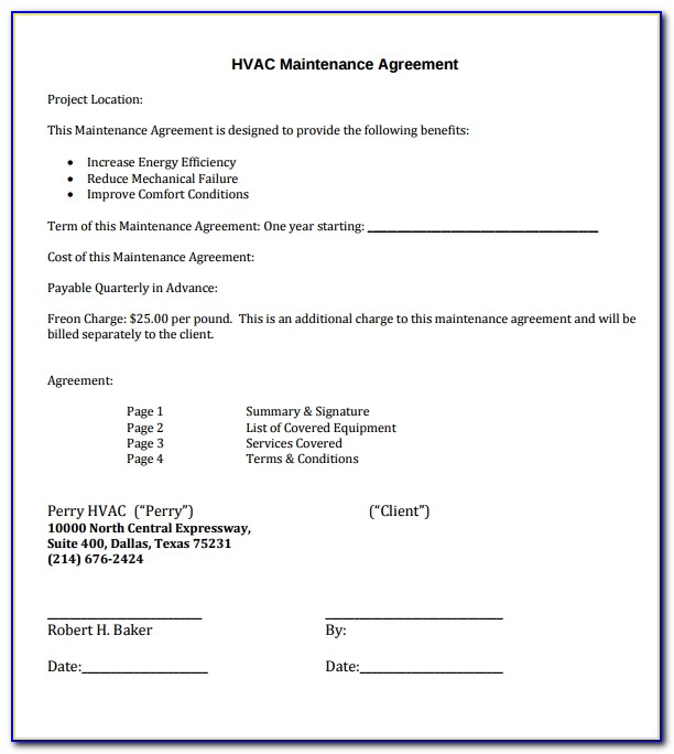 Hvac Maintenance Contract Templates