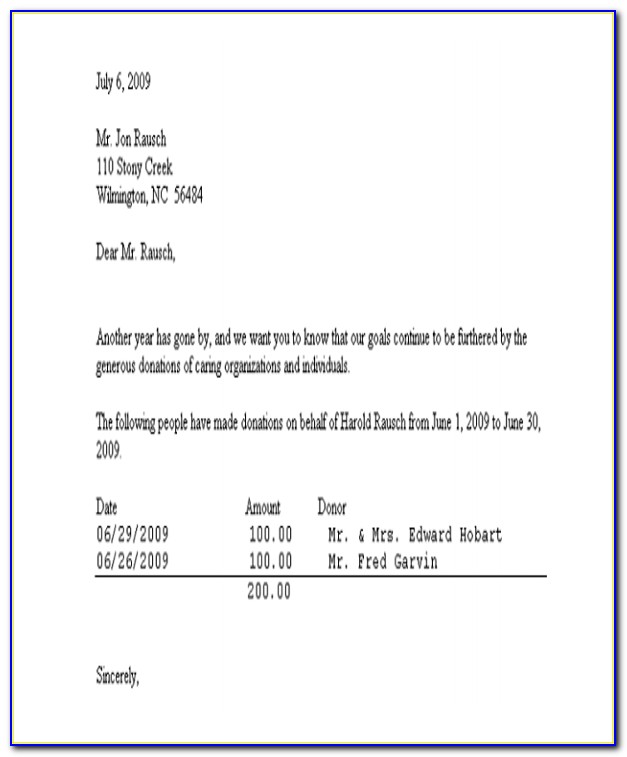 In Kind Donation Receipt Letter Template
