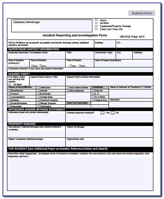 Incident Investigation Form Template Word
