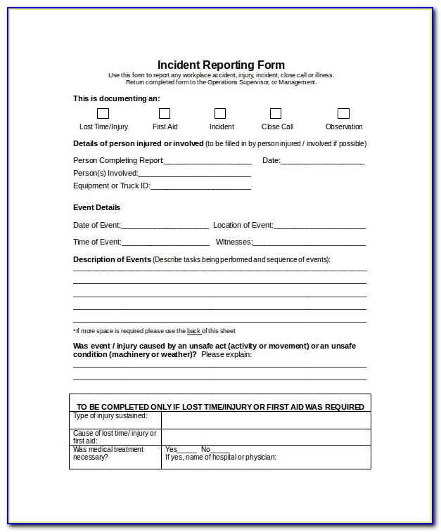 Incident Report Form Word Doc