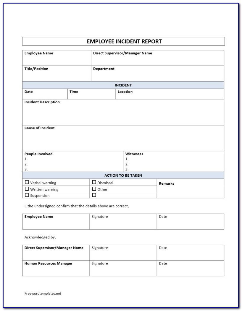 Incident Report Form Word Document