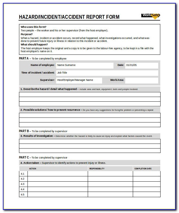 Incident Report Forms Templates Free