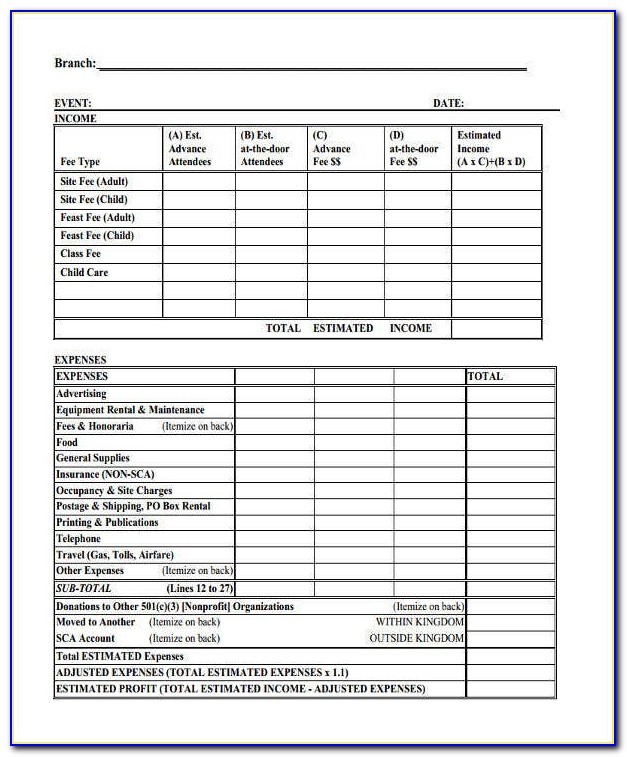 Income Expense Report Template