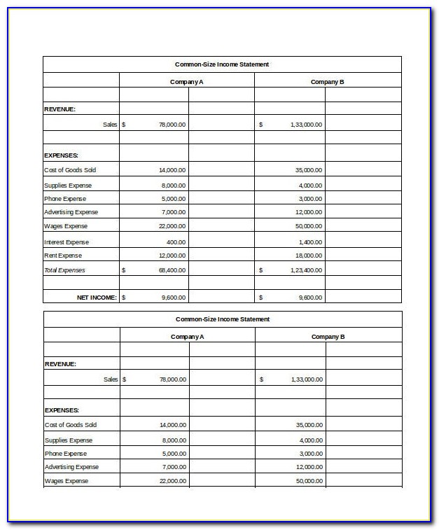 Income Statement Spreadsheet Template