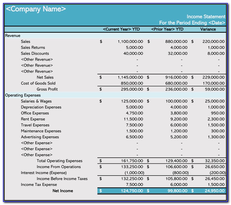 Income Statement Worksheet Template