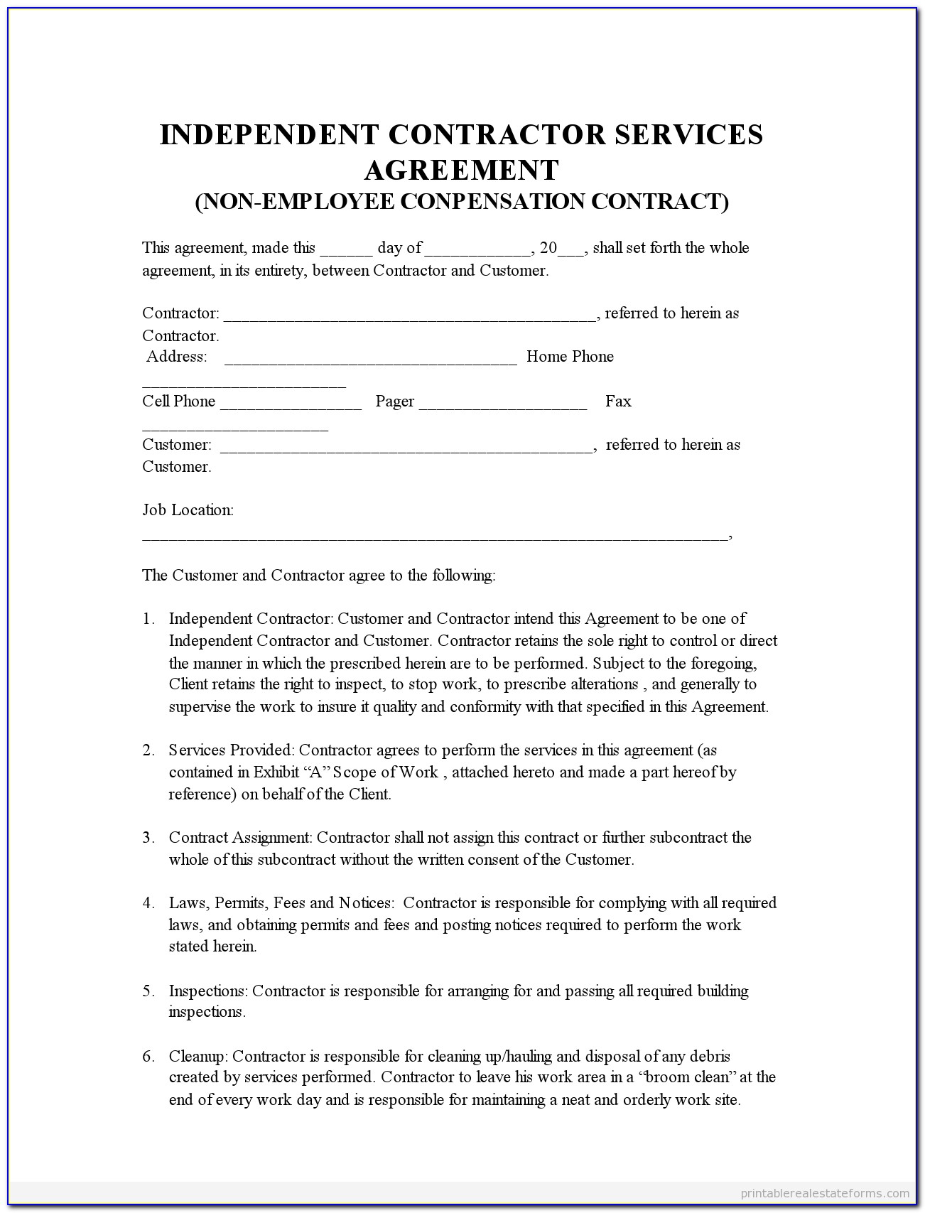 Independent Contractor Agreement Sample California