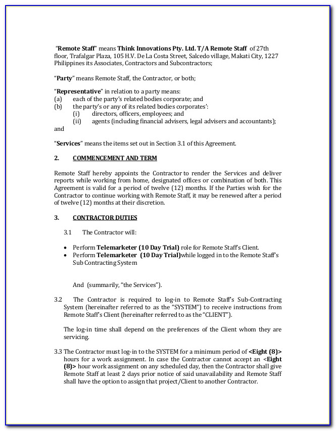 Independent Contractor Agreement Sample Pdf