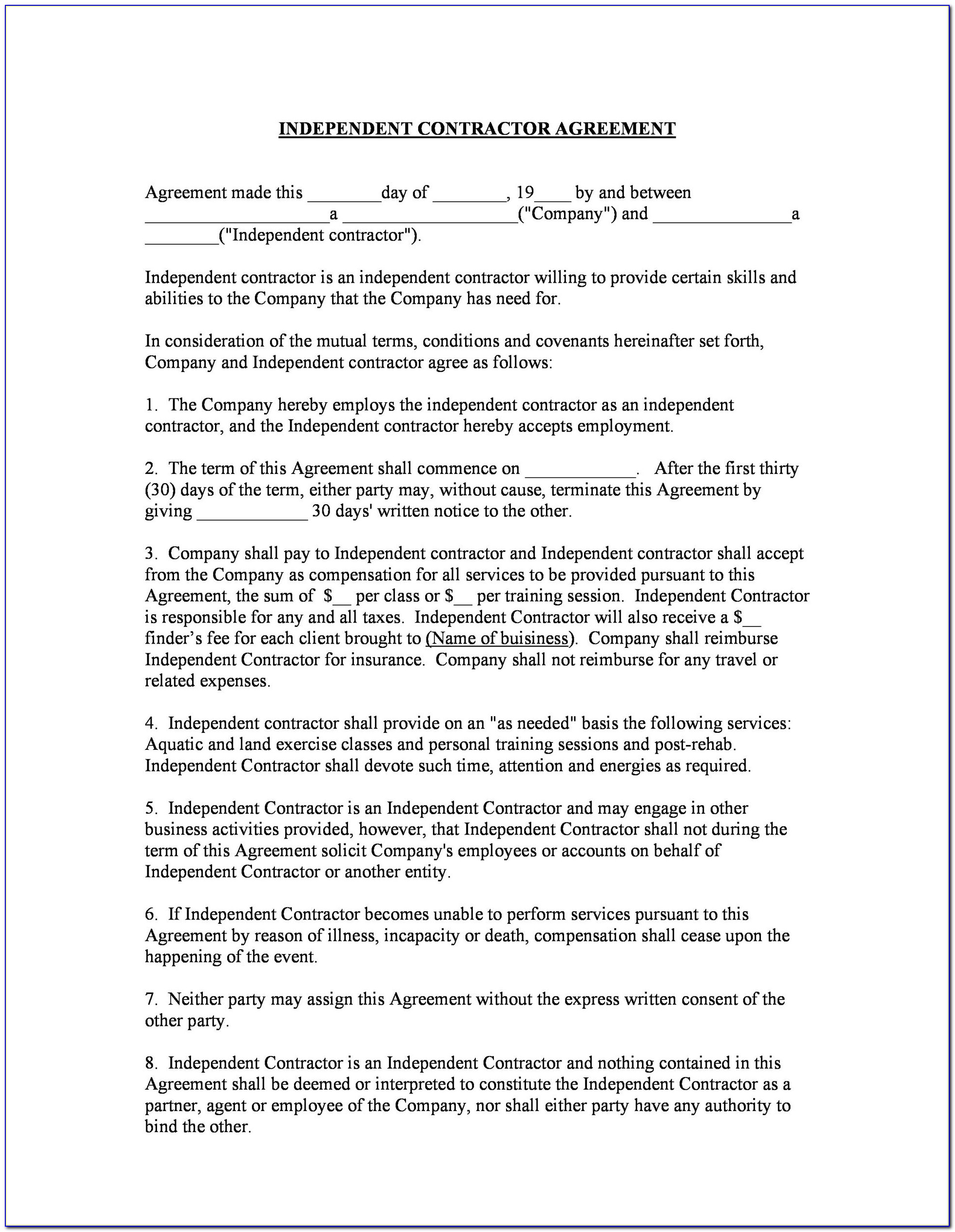 Independent Contractor Agreement Template Australia