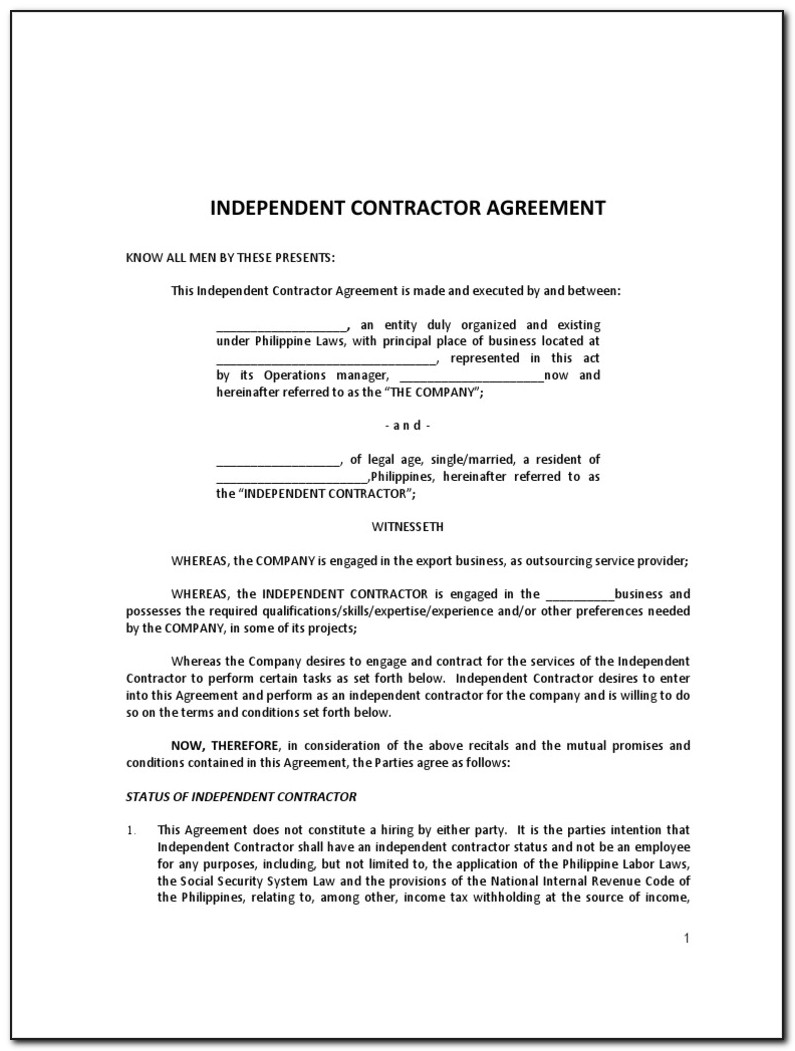 Independent Contractor Agreement Template Canada
