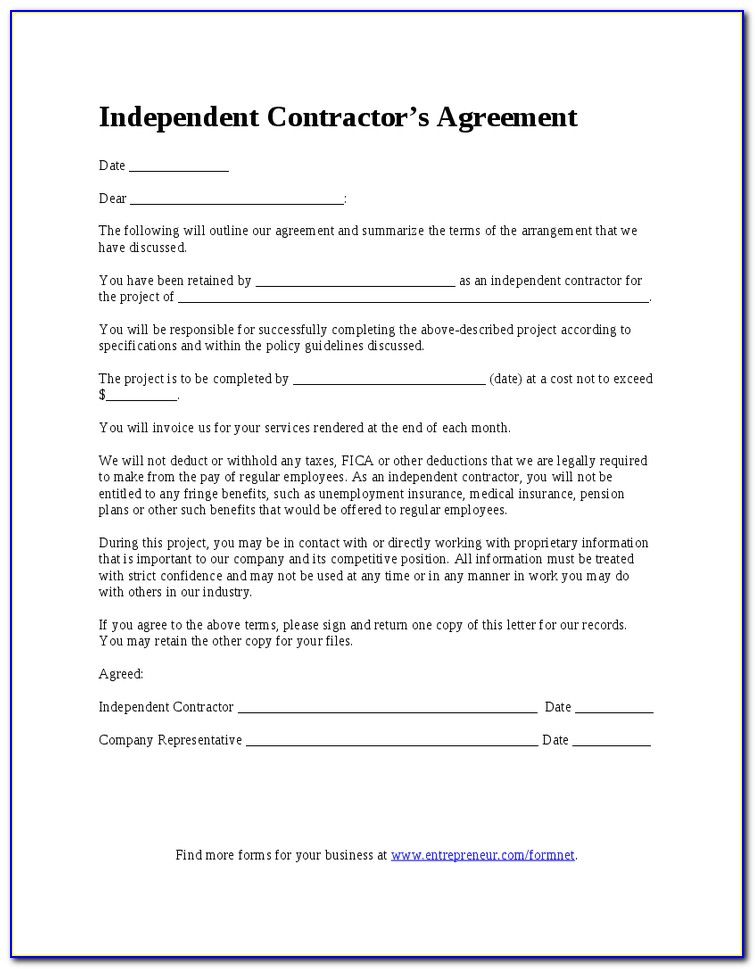 Independent Contractor Agreement Template Free Download Australia