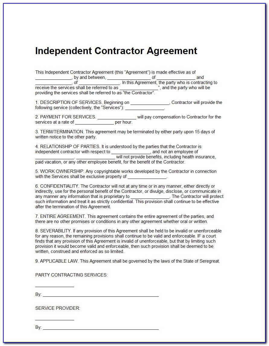 Independent Contractor Agreement Template Free