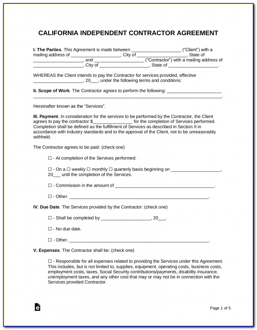 Independent Contractor Agreement Template Pdf