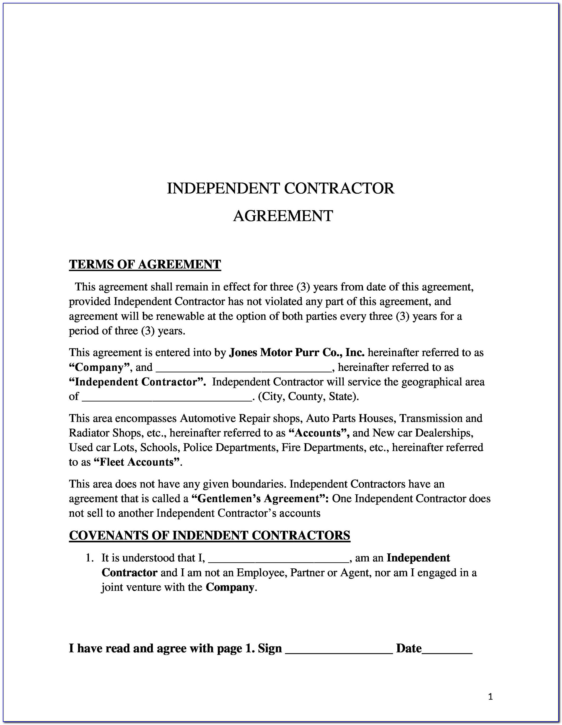 Independent Contractor Contract Template South Africa