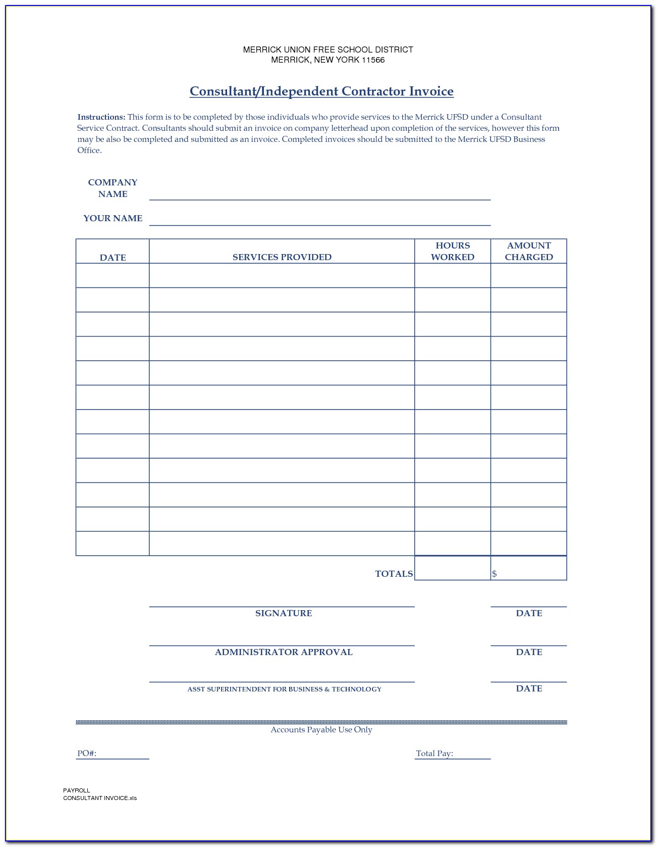 Independent Contractor Invoice Form