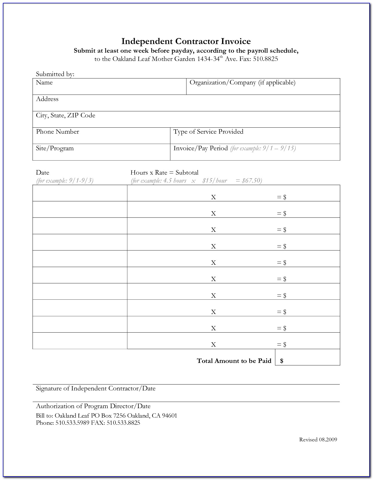 Independent Contractor Invoice Templates