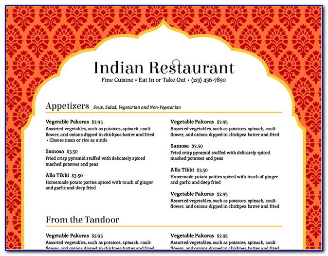 Indian Restaurant Menu Design Template