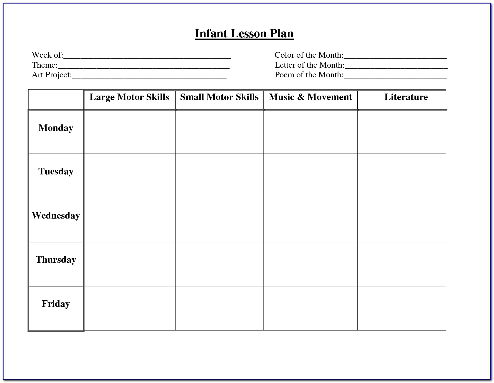 Infant Lesson Plan Template Download