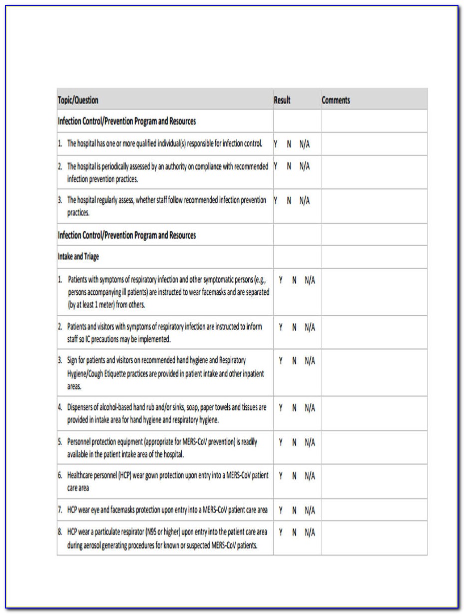 Infection Control Risk Analysis Form