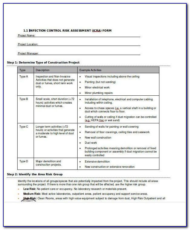 Infection Control Risk Analysis Template