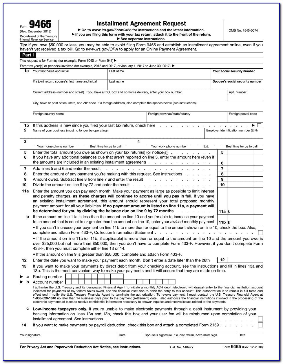 Installment Agreement Form For Business