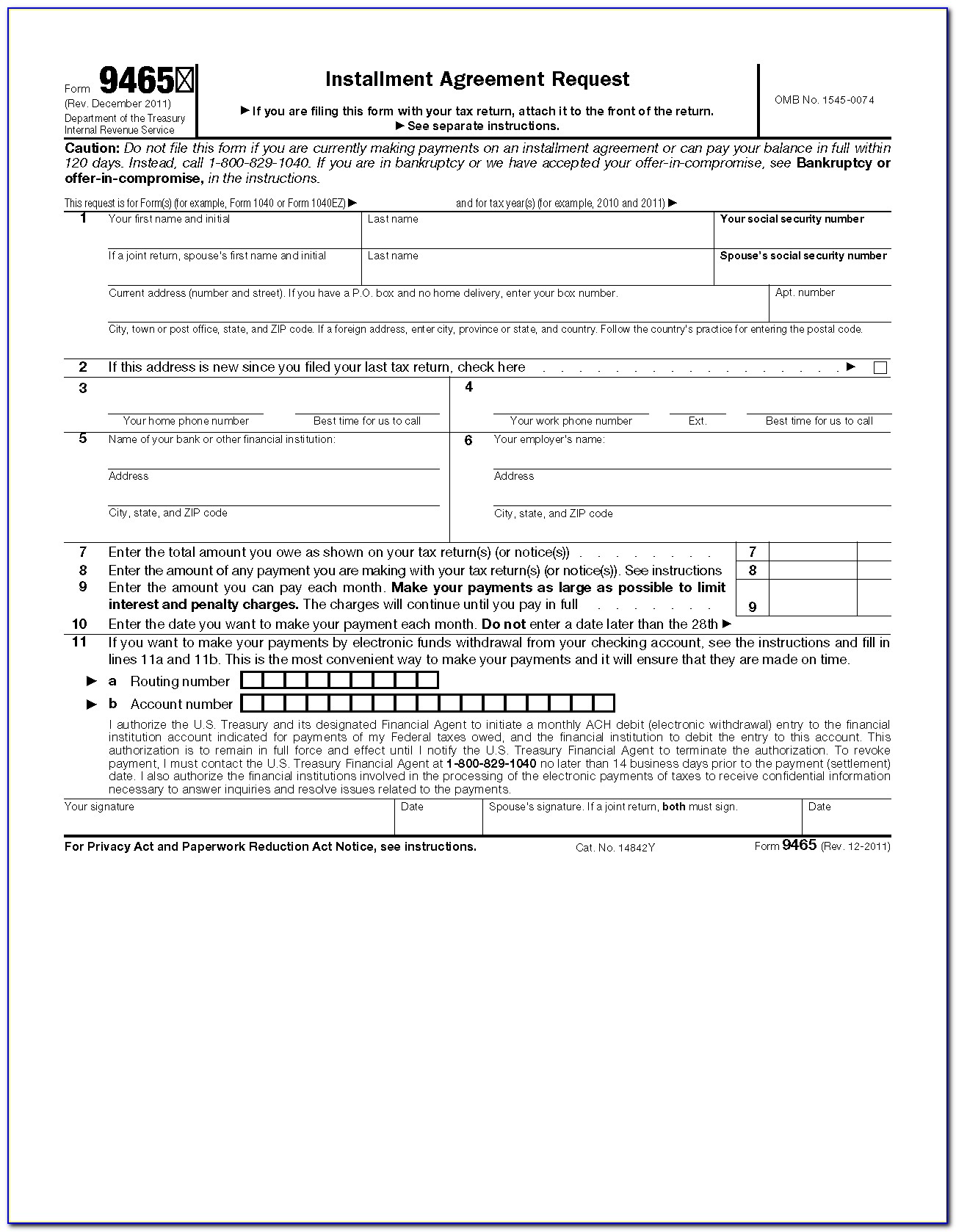 Installment Agreement Form For Federal Taxes