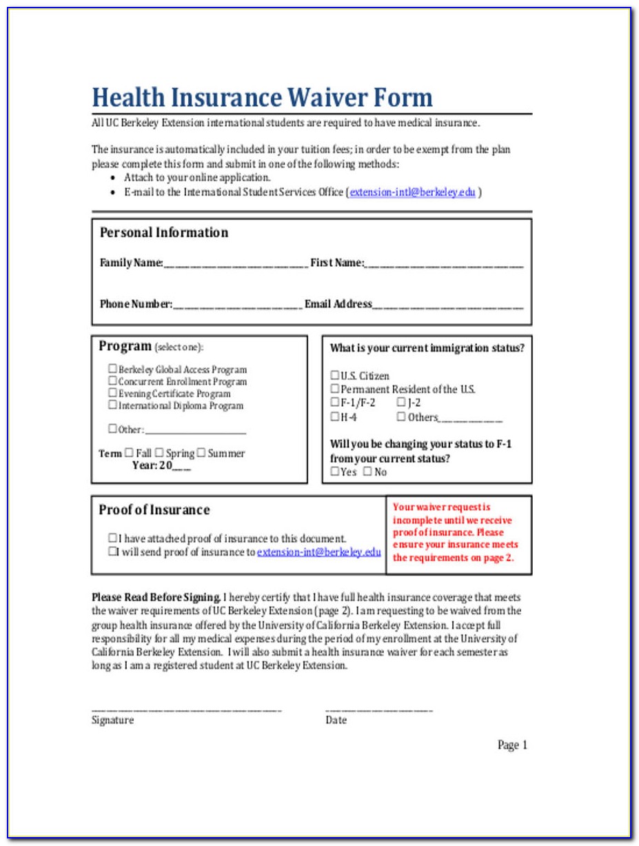 Insurance Waiver Form Rutgers