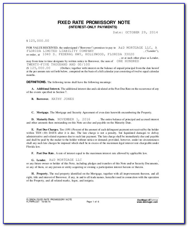 Interest Only Mortgage Note Template
