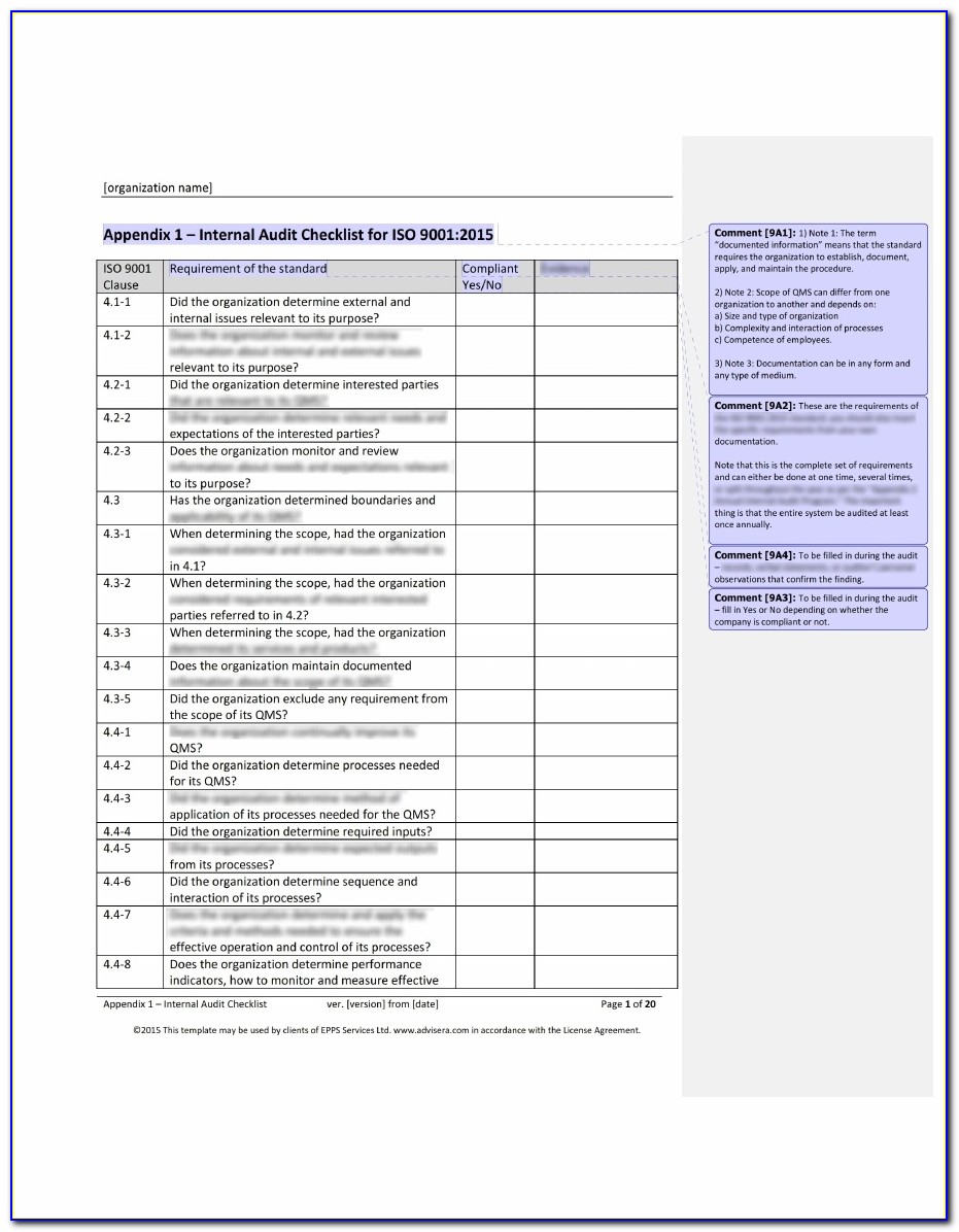 Internal Audit Checklist Templates