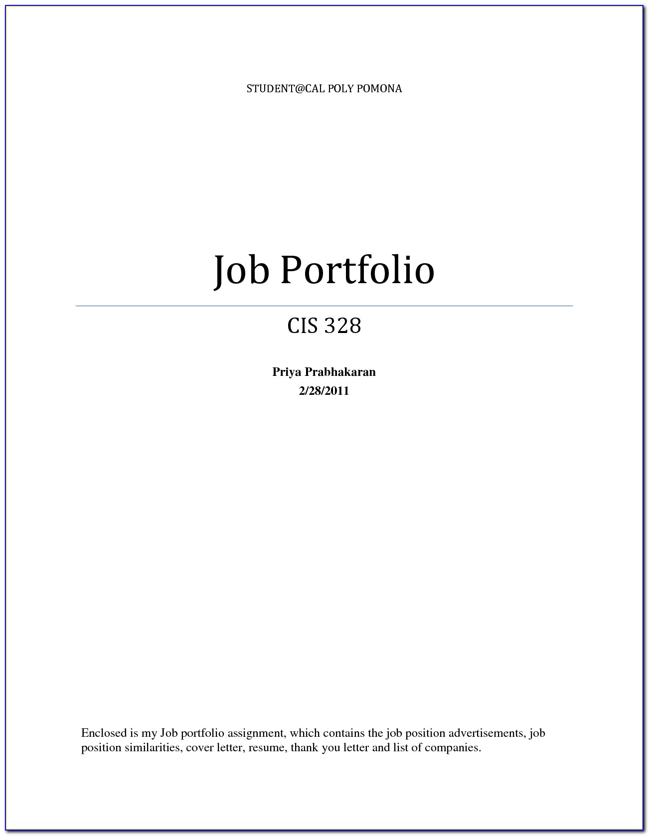 portfolio cover page education template free word download