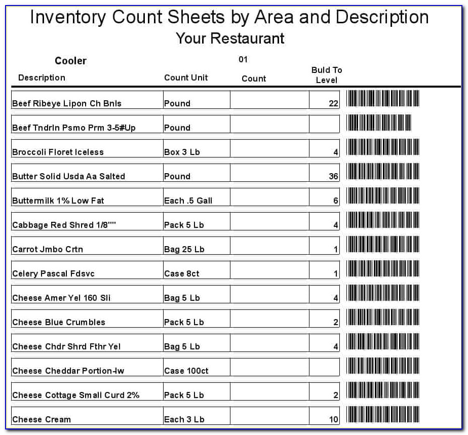 Inventory Checklist Template Restaurant