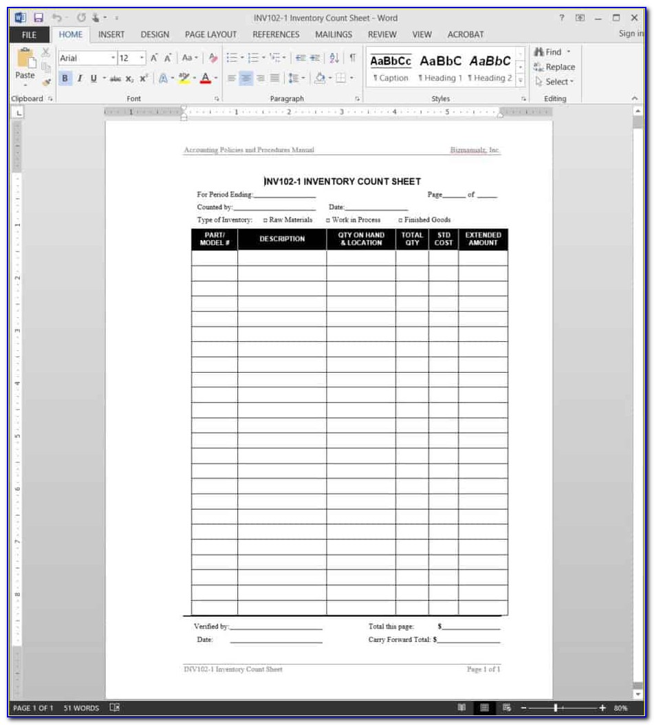 Inventory Control Template With Count Sheet Excel