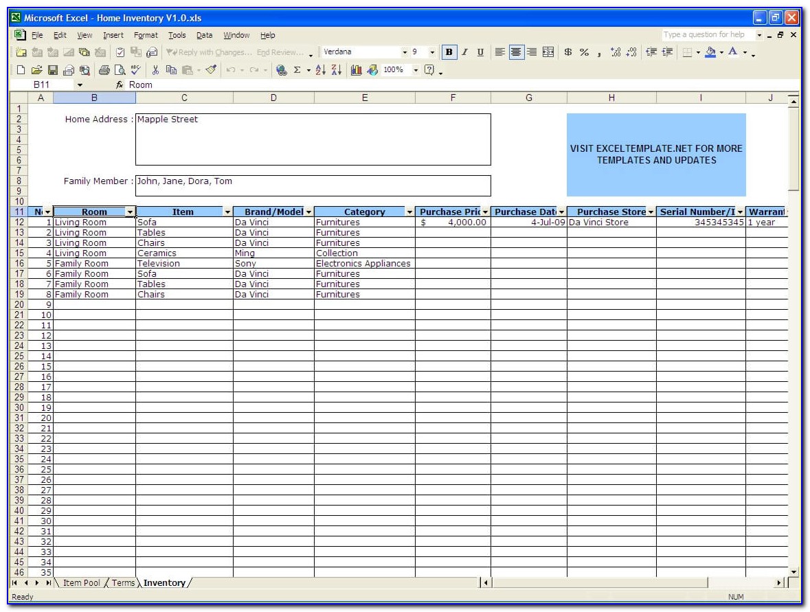 Inventory List Excel Template Download