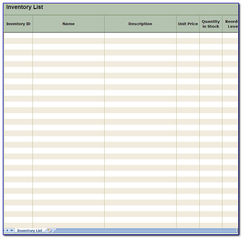 Inventory List Sample Excel