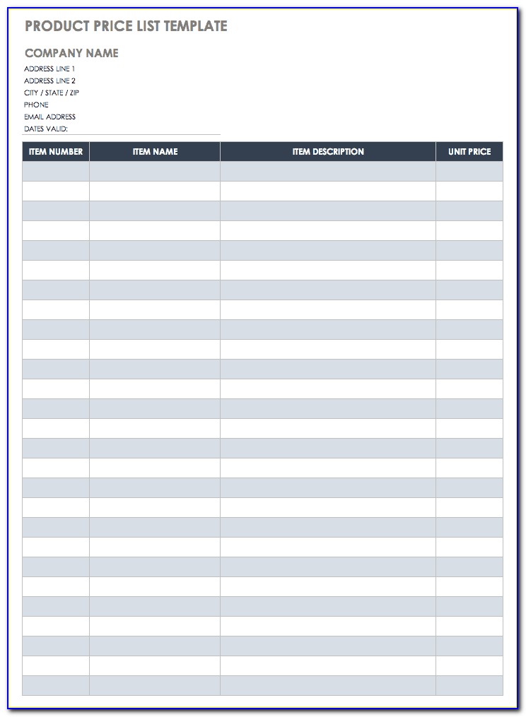 Inventory Price List Template Excel