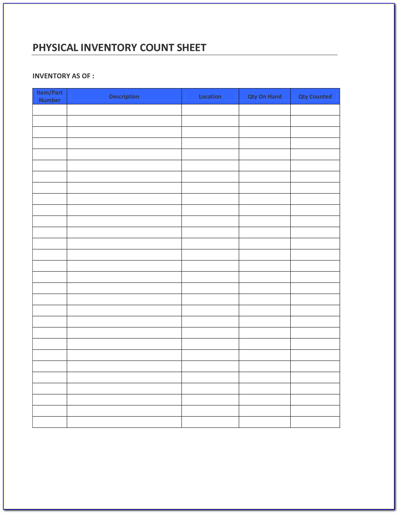 Inventory Sheet Template Printable