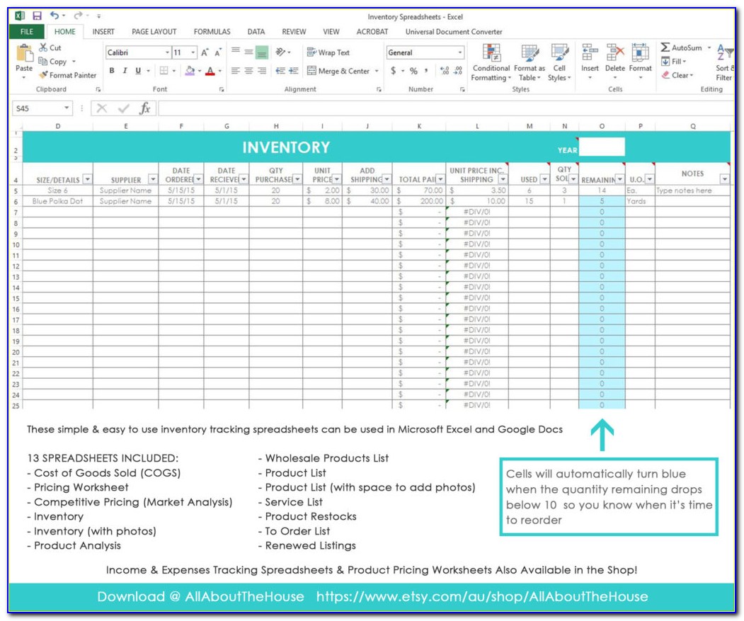 Inventory Tracking Worksheet Template