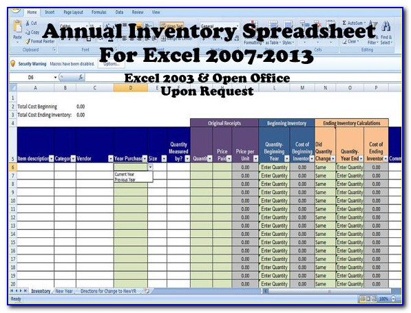Inventory Worksheet Template Excel