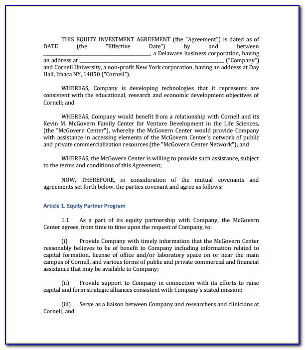Investment Agreement Format Word