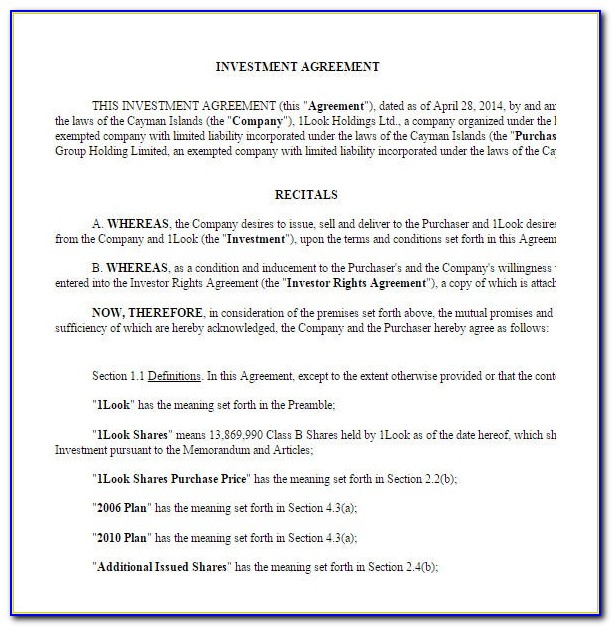 Investment Agreement Template Uk