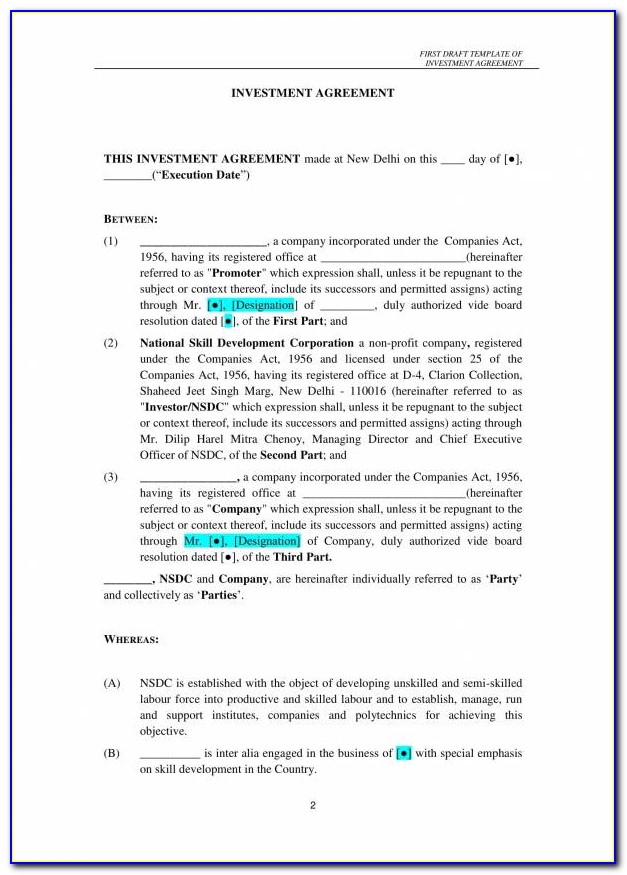 Investment Agreement Template Word