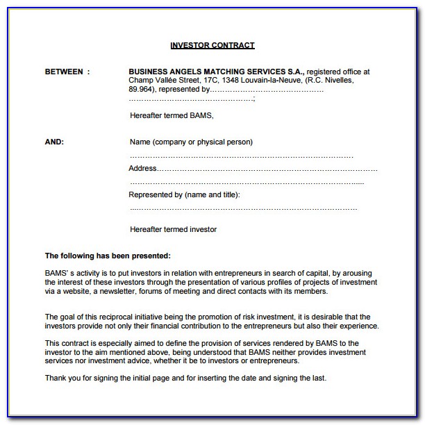 Investment Contract Template Microsoft Word