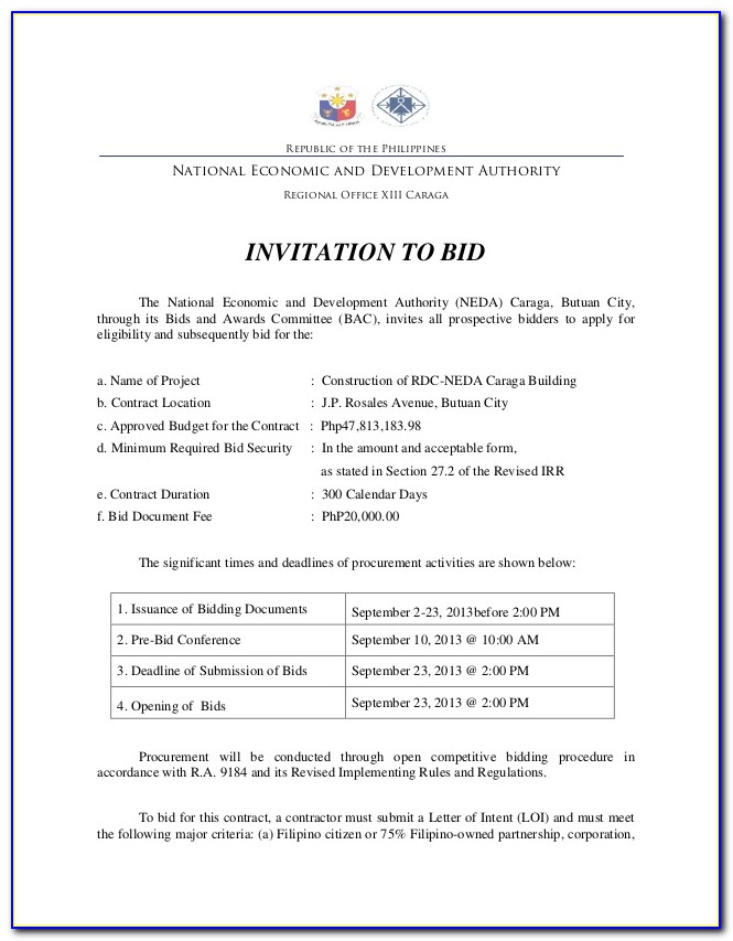 Invitation To Bid Form Construction