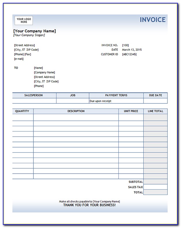 Invoice For Payment Sample