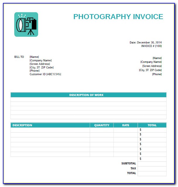 Invoice Format For Photography