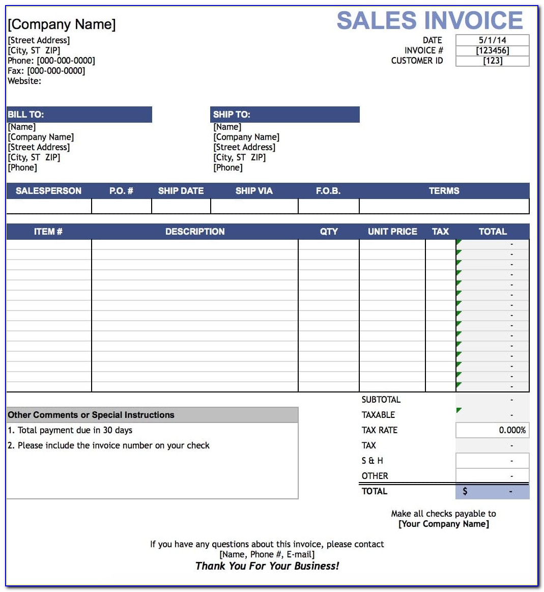 Invoice Format Free Download Word
